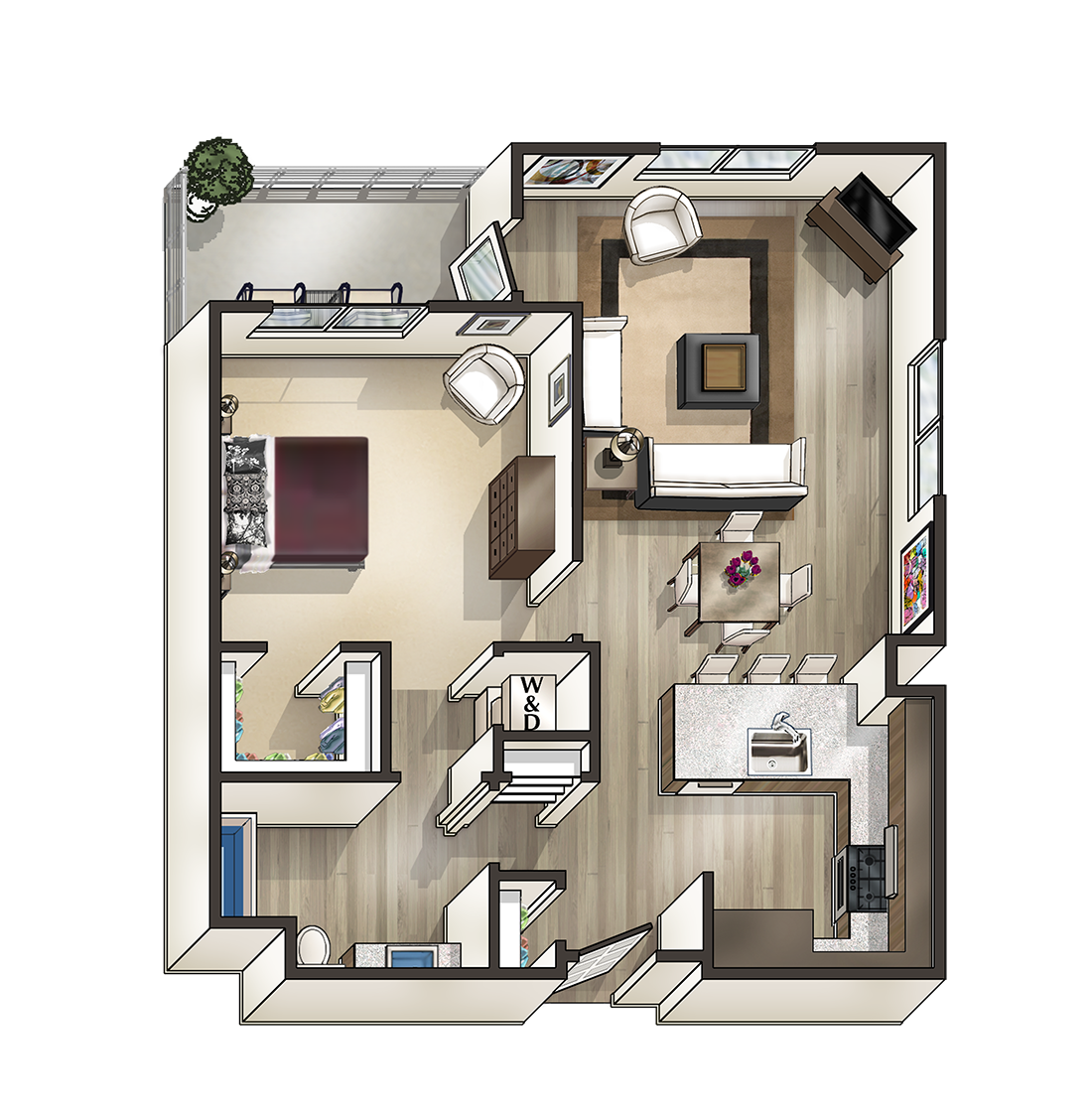 Floor plan for 1 bed, 1 bath, 825 sqft